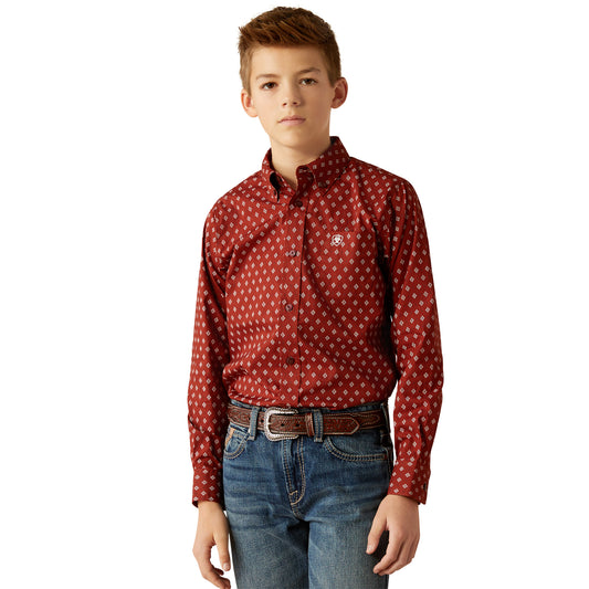 Boys Classic Fit Western Shirt - Burgundy