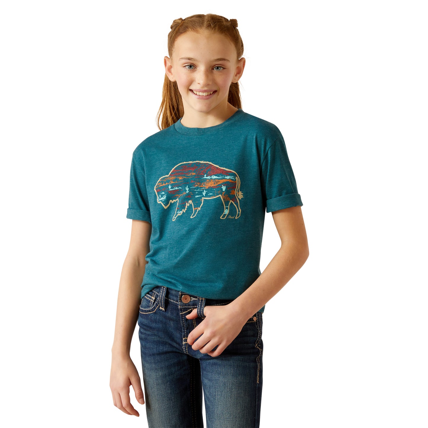 Girls Bison Ranch T-Shirt - Dark Blue