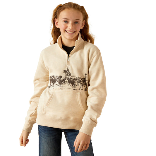 Girls 1/4 Zip Sweatshirt - Oatmeal Heather