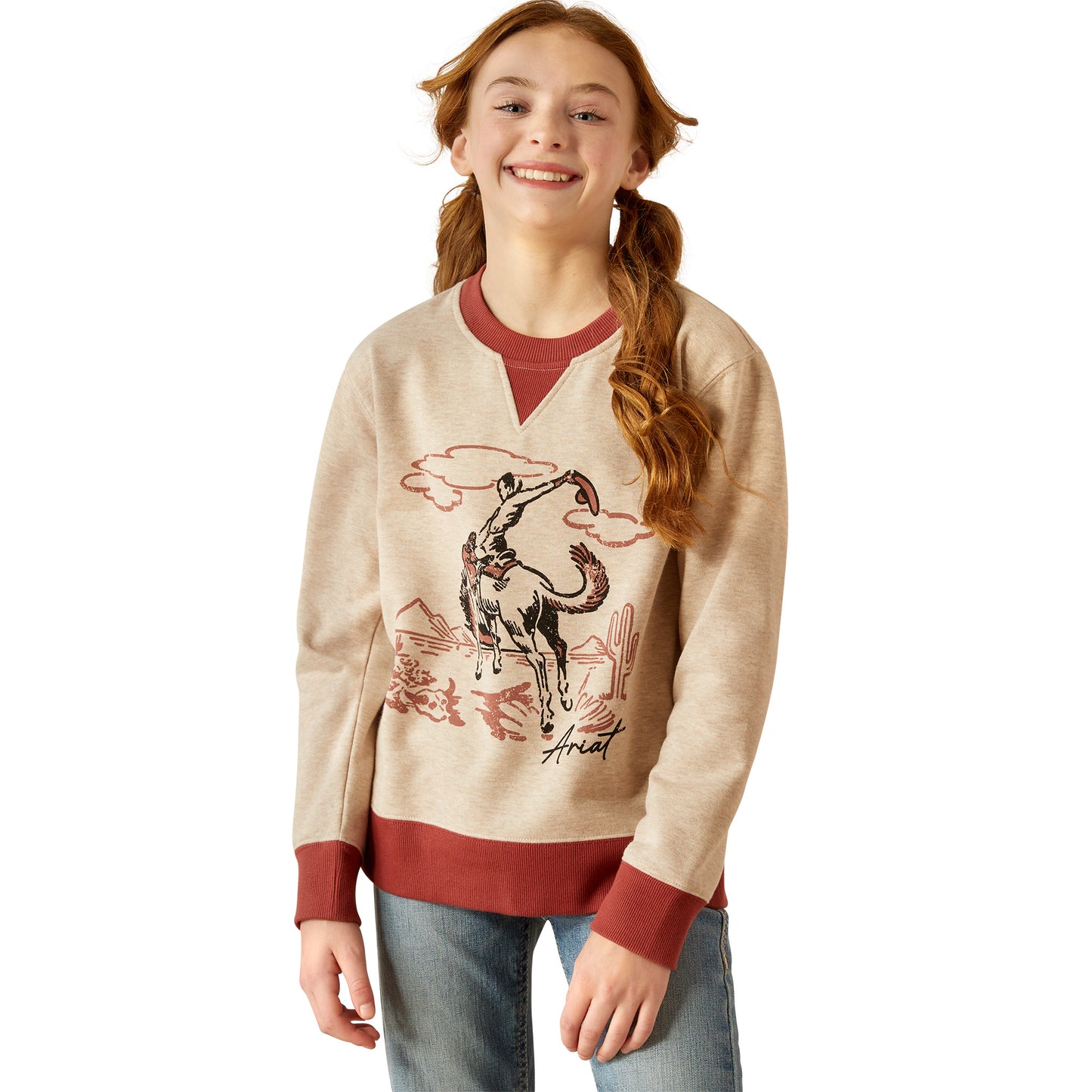 Girls Bronc Rider Crew Sweatshirt - Oatmeal Heather