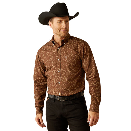 Men's Wrinkle Free Fitted Western Shirt - Brown