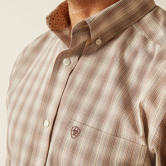 Men's Wrinkle Free Fitted Western Shirt -  Brown Plaid