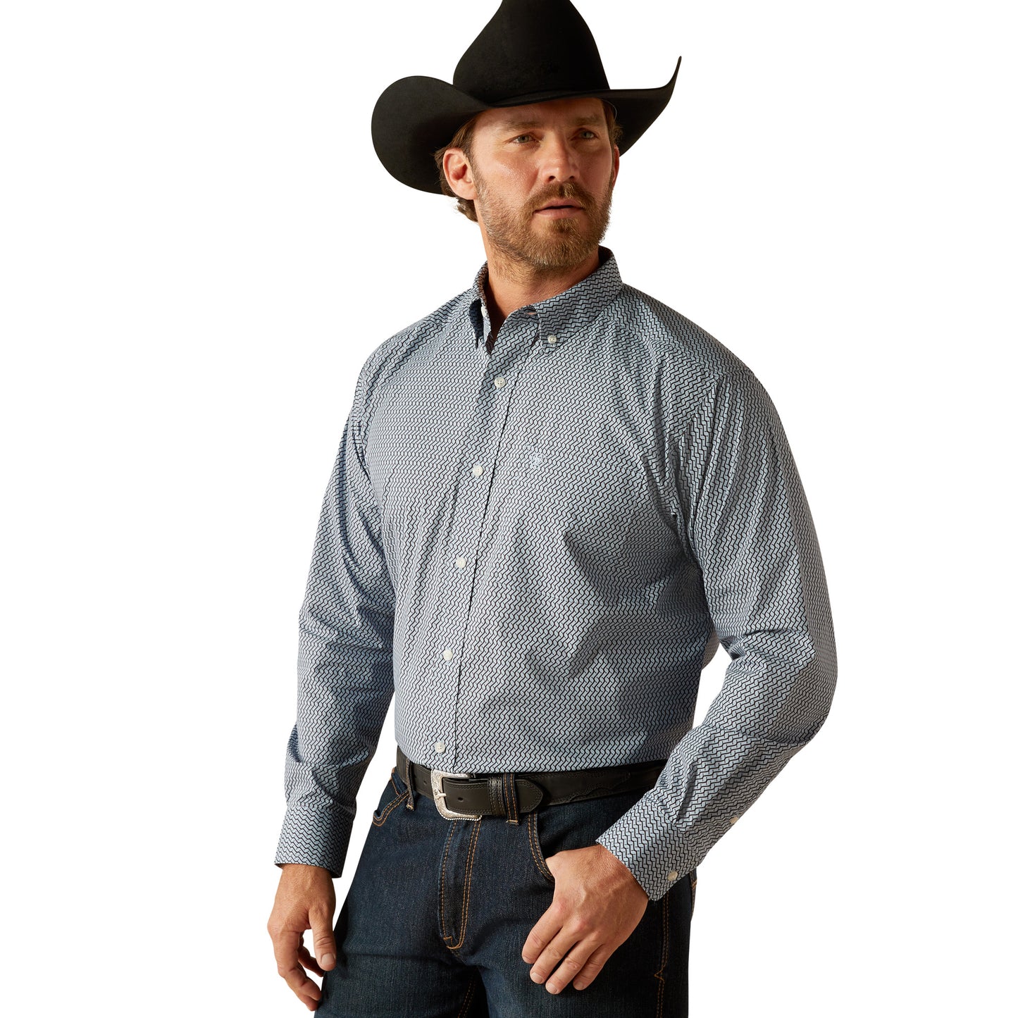 Men's Classic Fit Longlseeve Western Shirt - Light Blue