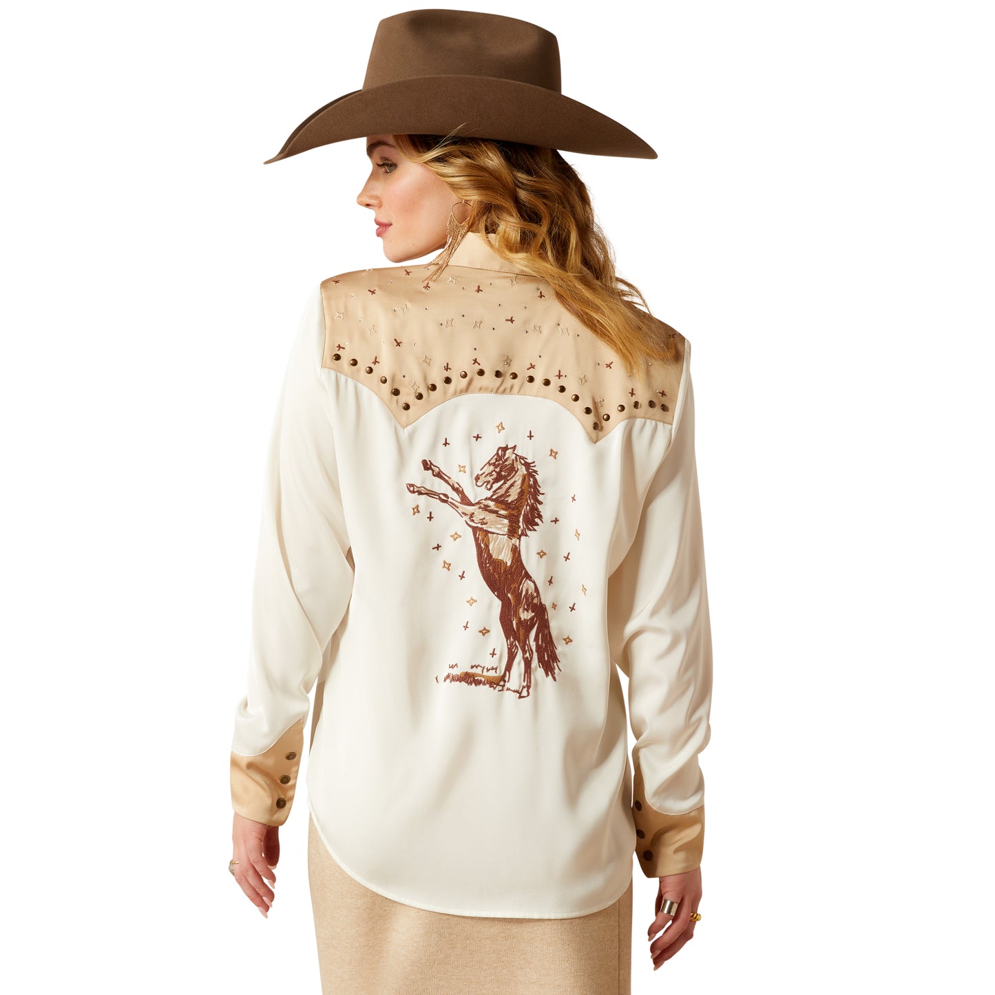 Ladies Wildhorse Western Shirt - White/Sand