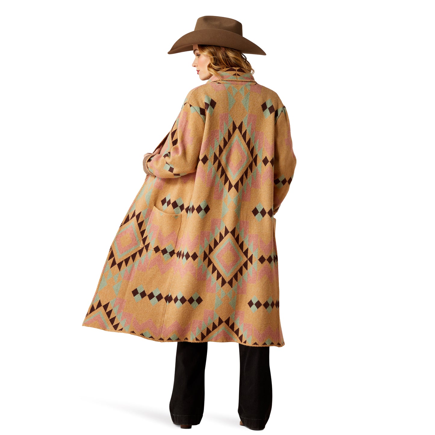 Ladies Sunset Chic Blanket Coat - Jaquard