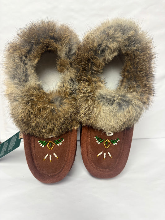 Slippers with Fur Trim - Coffee Suede