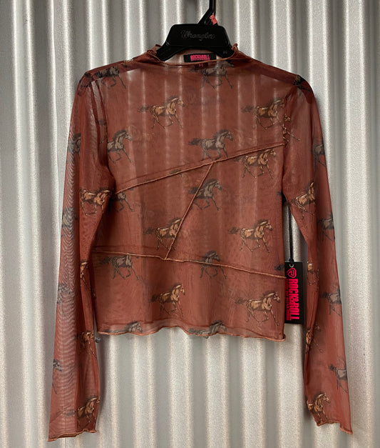 Ladies Horseprint Rust Mockneck