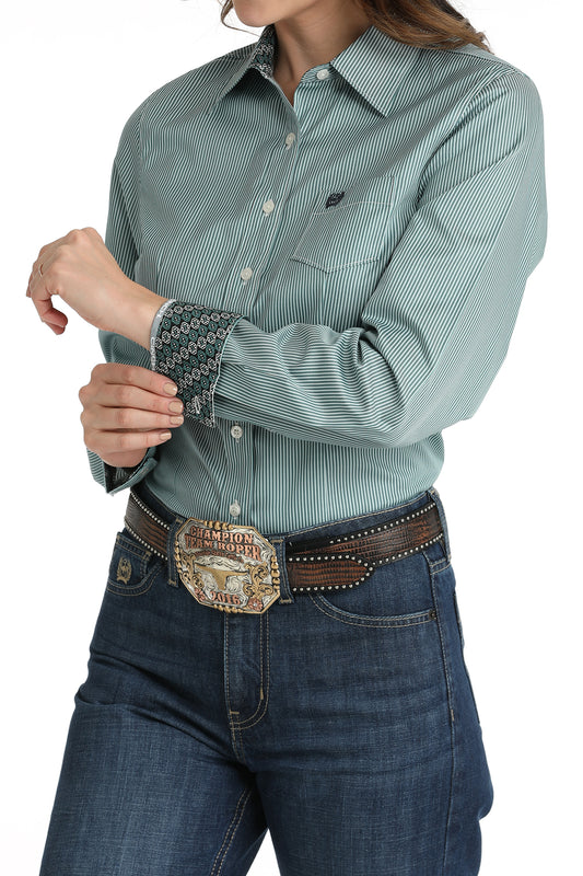 Ladies Western Shirt - Teal Stripe