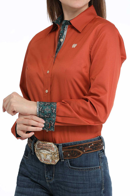 Ladies Tencel Western Shirt - Orange Stripe
