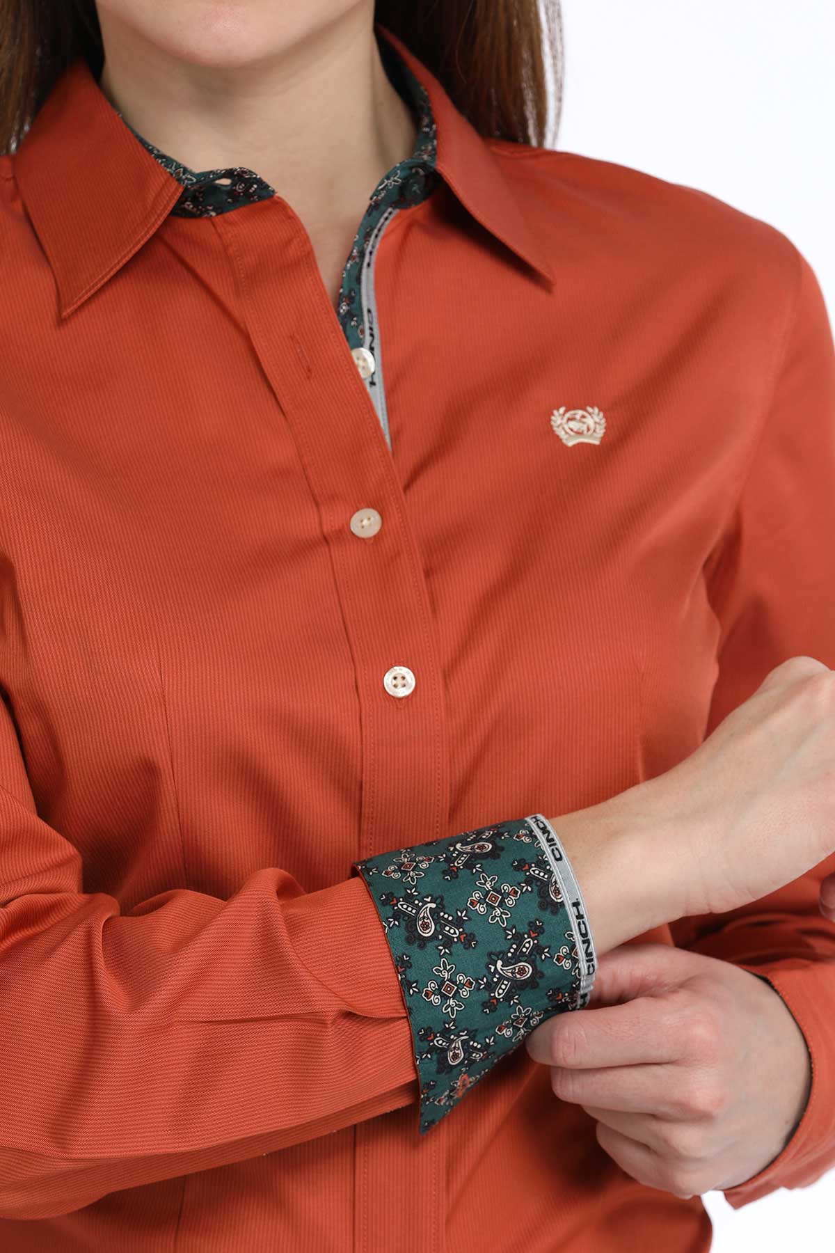 Ladies Tencel Western Shirt - Orange Stripe