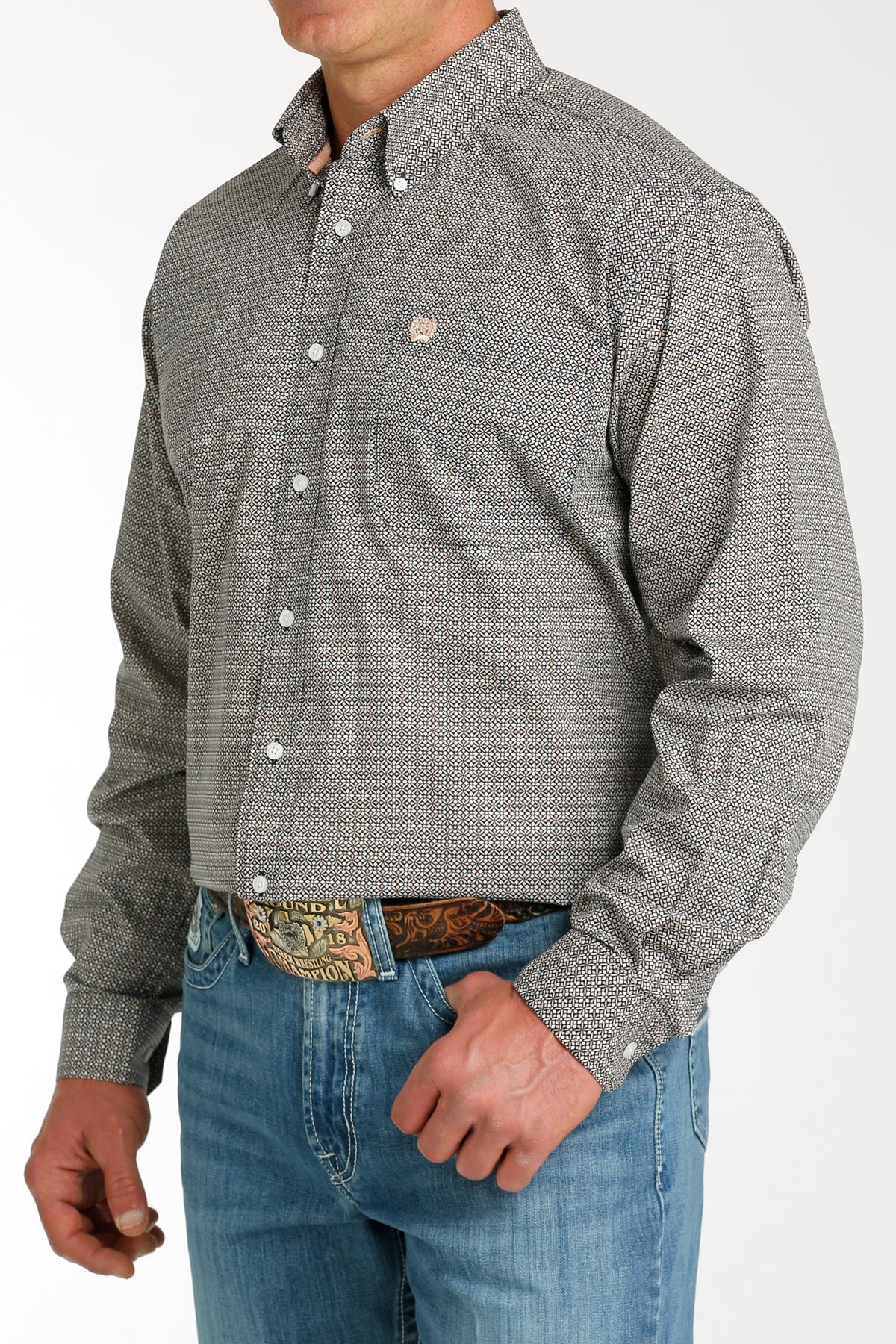 Men's Longsleeve Western Shirt - Coral/Navy