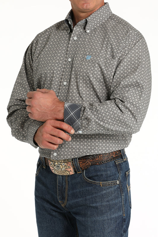 Men's Classic Fit Western Shirt - Blue/Grey