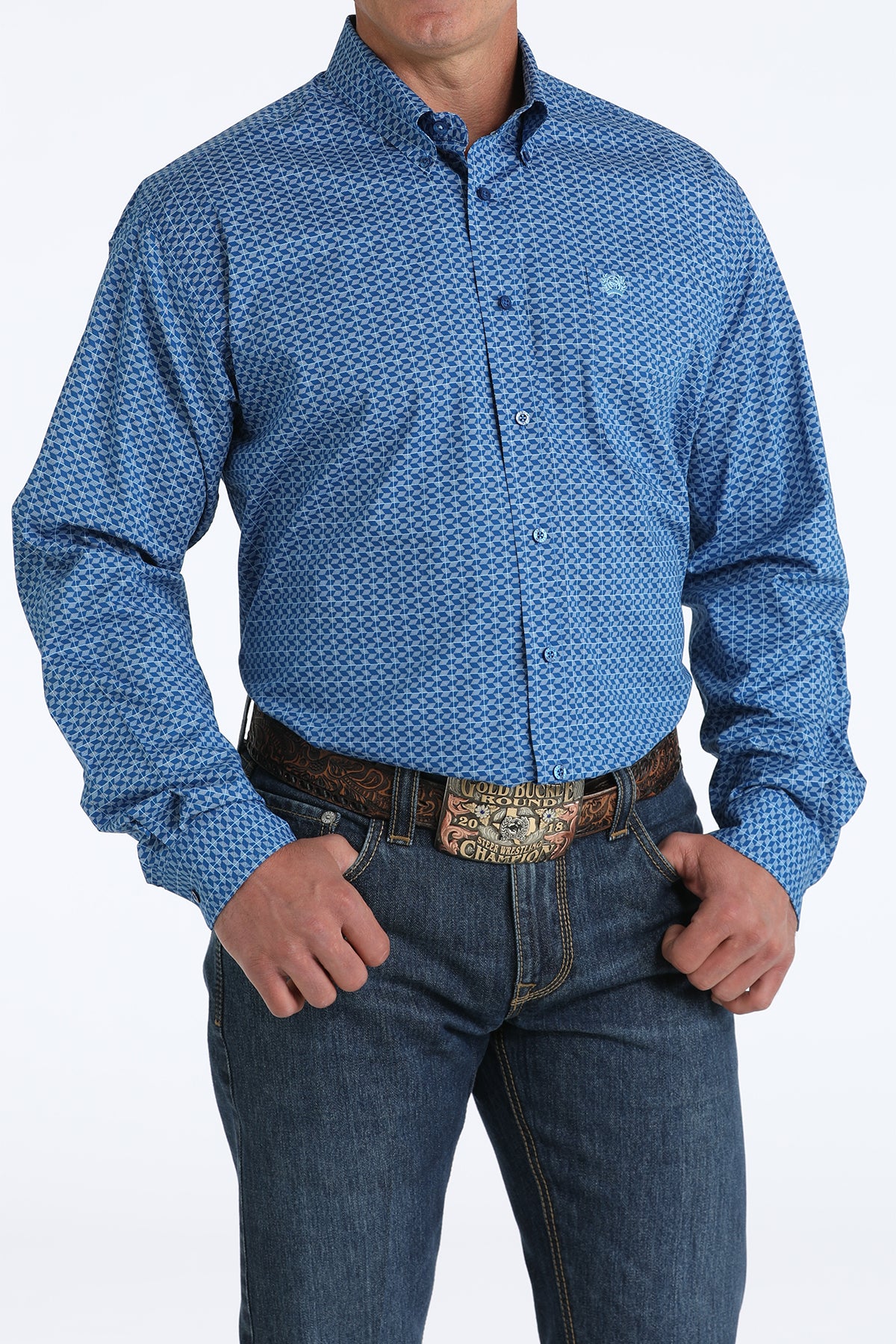 Men's Classic Fit Western Shirt - Royal Blue