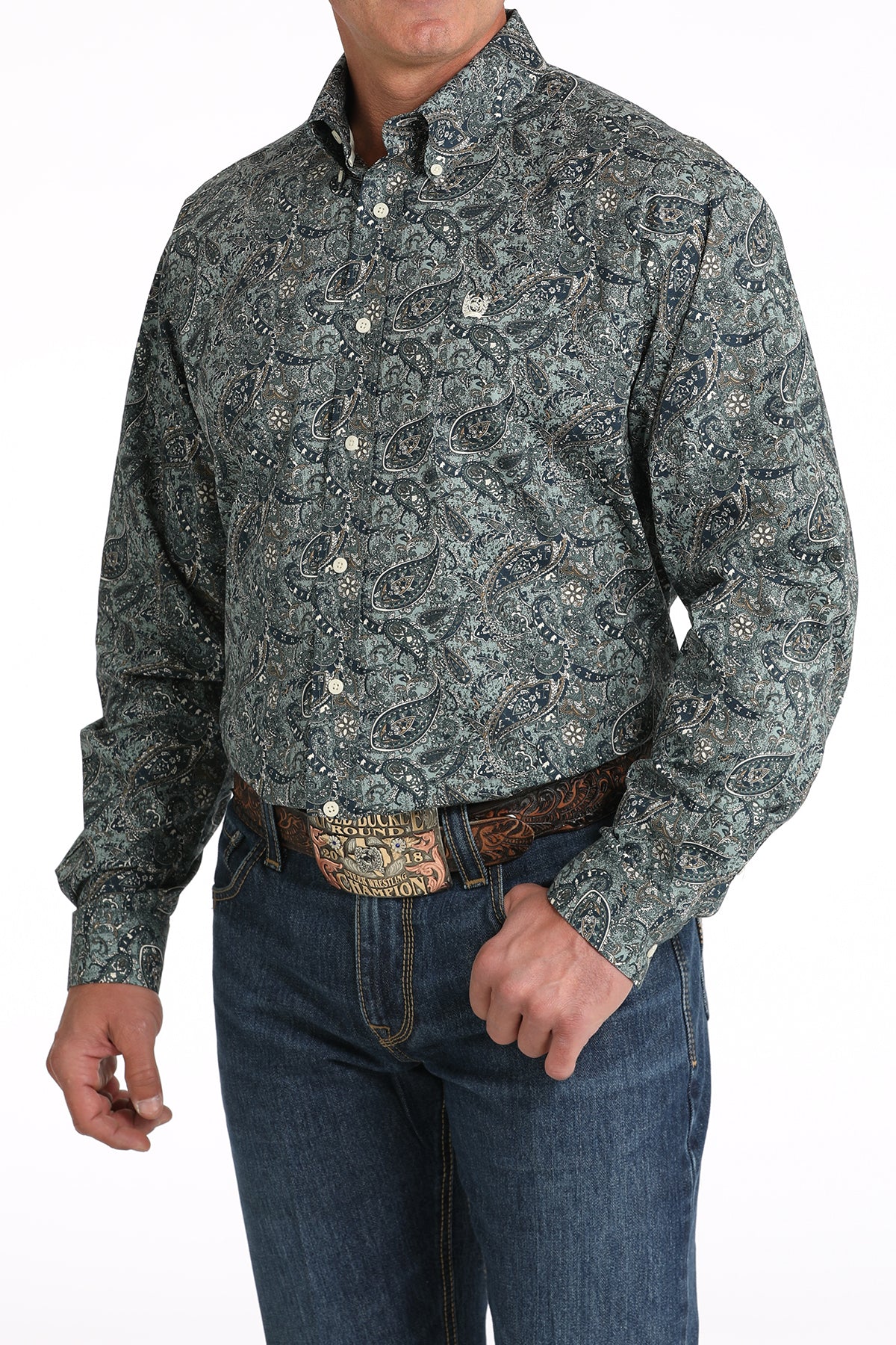 Men's Classic Fit Western Shirt -  Green