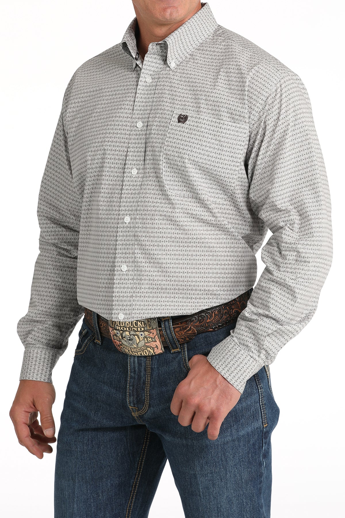 Men's Classic Fit Western Shirt - White/Grey