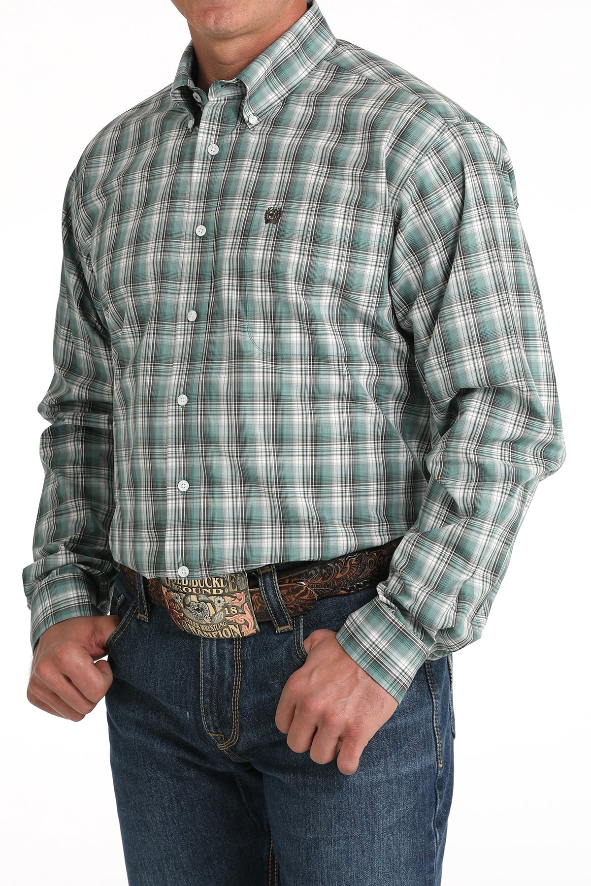 Men's Classic Fit Western Shirt - Green Plaid