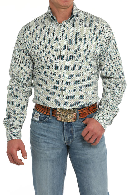 Men's Classic Fit Western Shirt - Teal/Lime