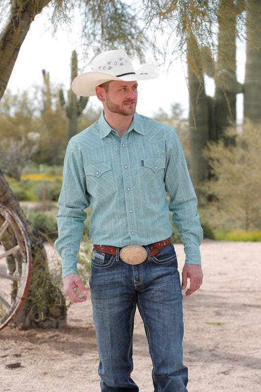 Men's Longlseeve Western Shirt - Turquoise