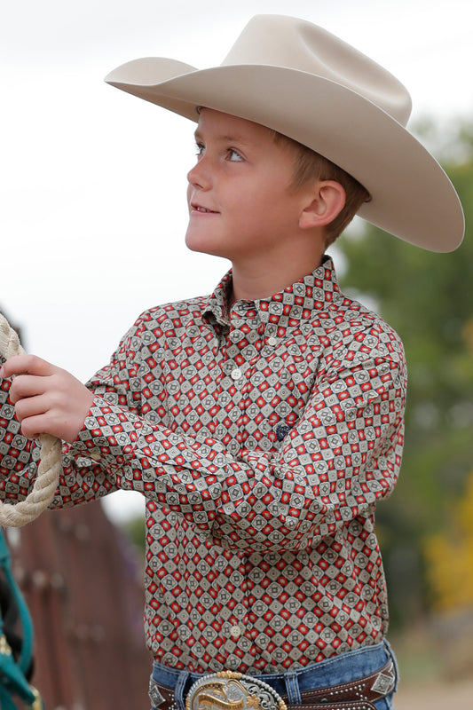 Boys Western Shirt - Red/Grey