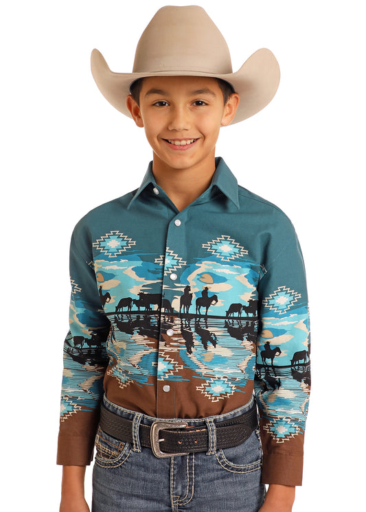 Boys Border Print Western Shirt