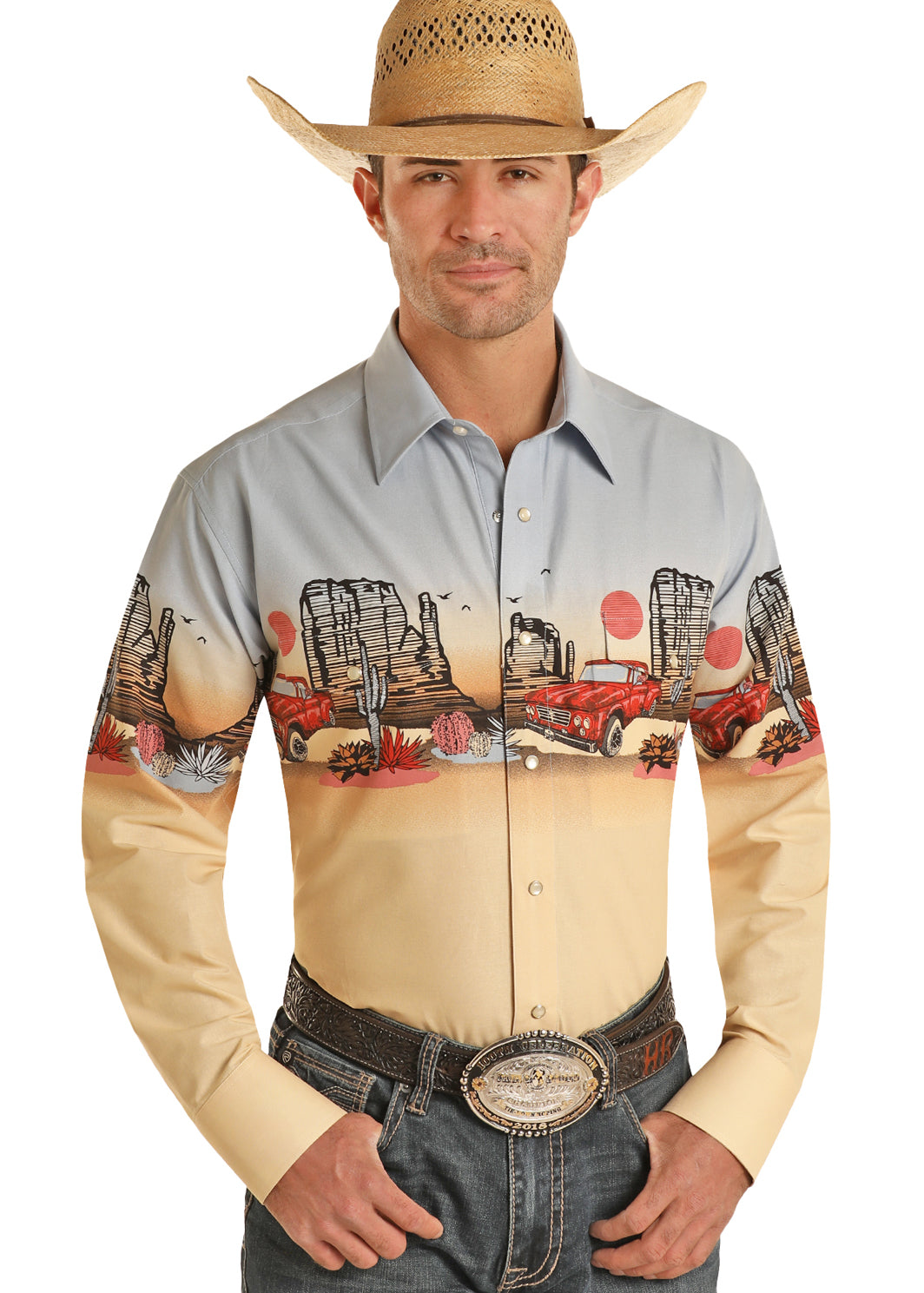 Men's Border Print Western Shirt