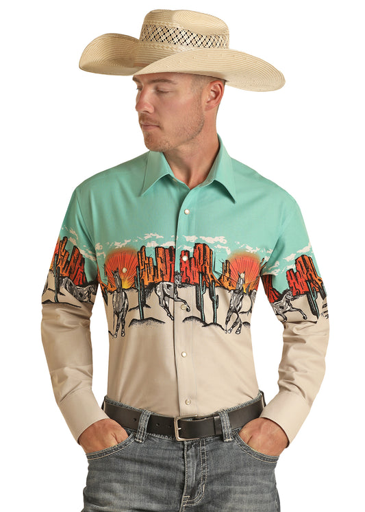 Men's Border Print Western Shirt