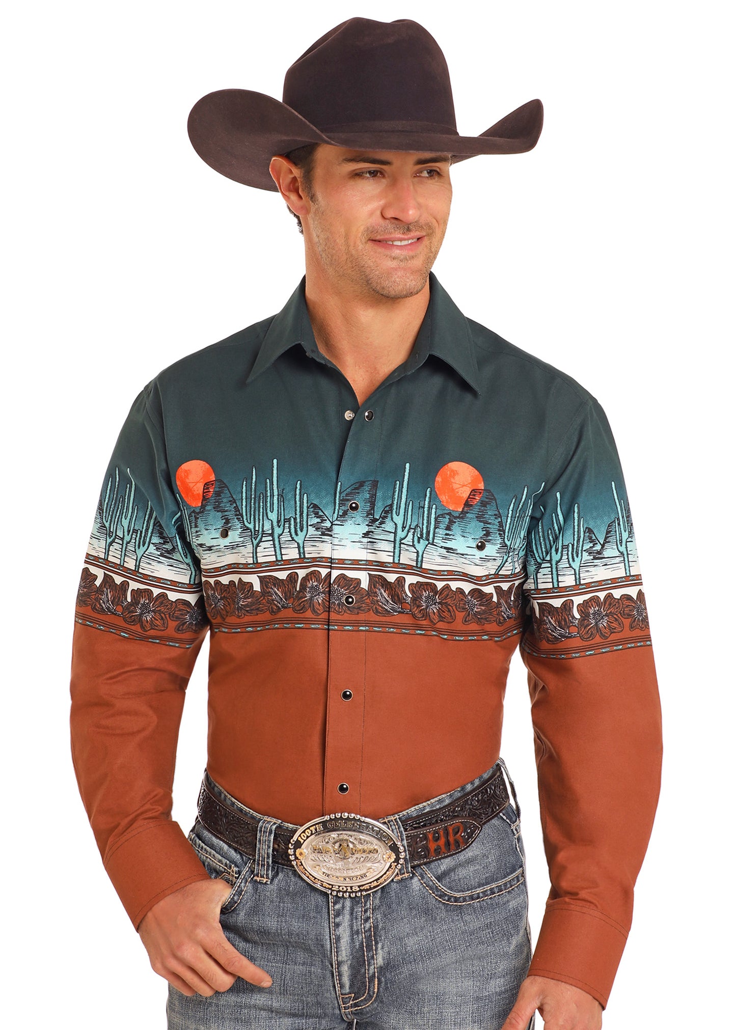 Men's Border Print Western Shirt