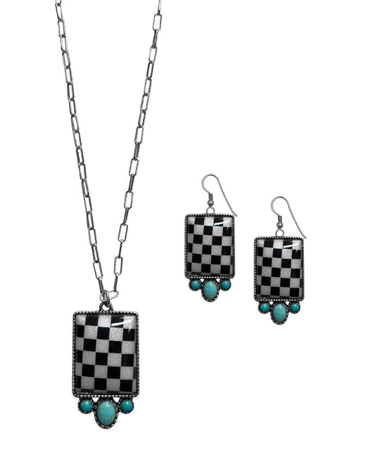Silver Strike Checkered Jewelry Set