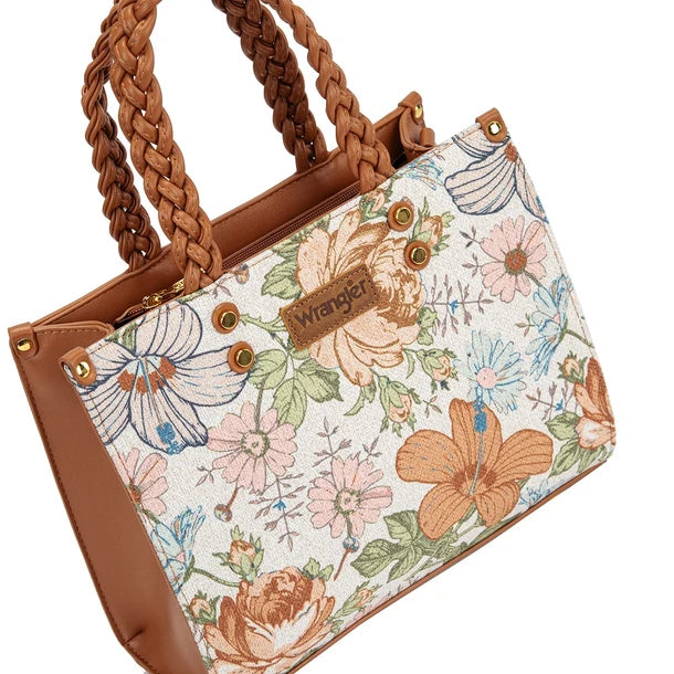 Floral Print Braided Tote Bag
