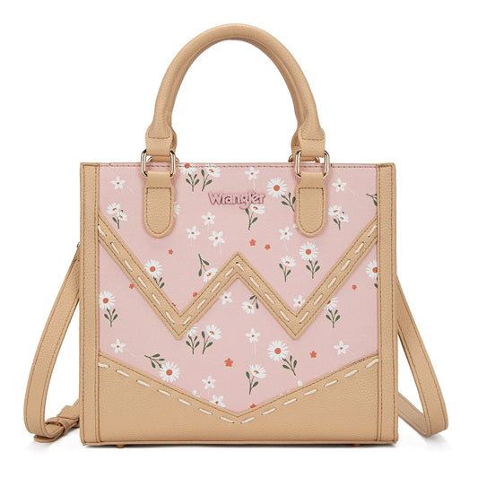 Daisy Print Chevron Tote Crossbody Bag