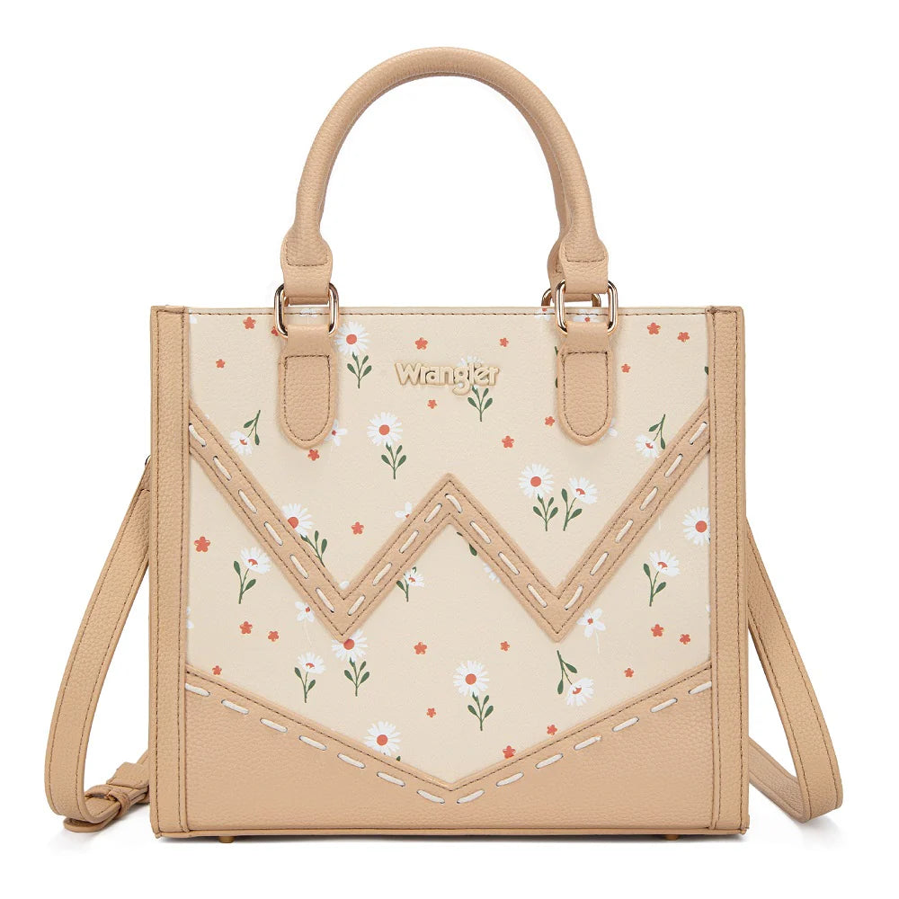 Daisy Print Chevron Tote Crossbody Bag