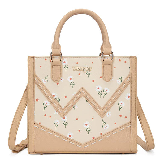 Daisy Print Chevron Tote Crossbody Bag