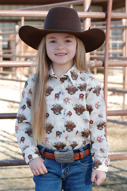 Girls Western Shirt - Highland Cow