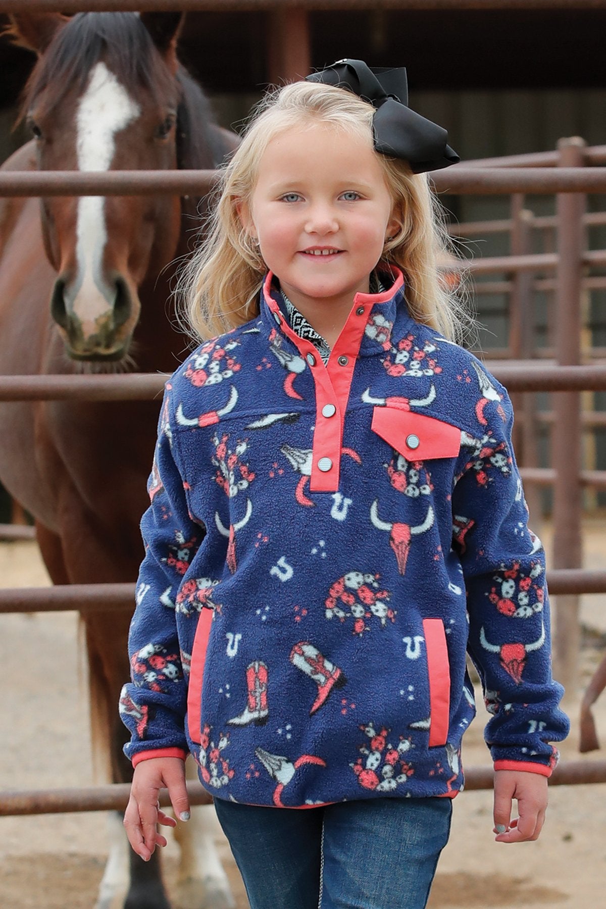 Girls 1/4 Snap Fleece - Pink/Blue