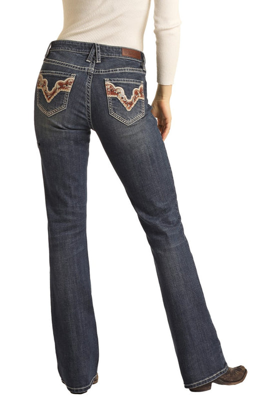 Ladies Mid Rise Detail Pocket Jeans