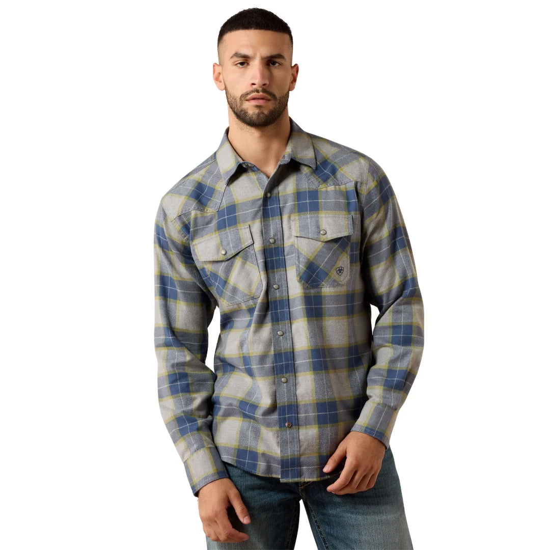 Retro Hiddleston Grey Heather Plaid Fitted Snap Shirt
