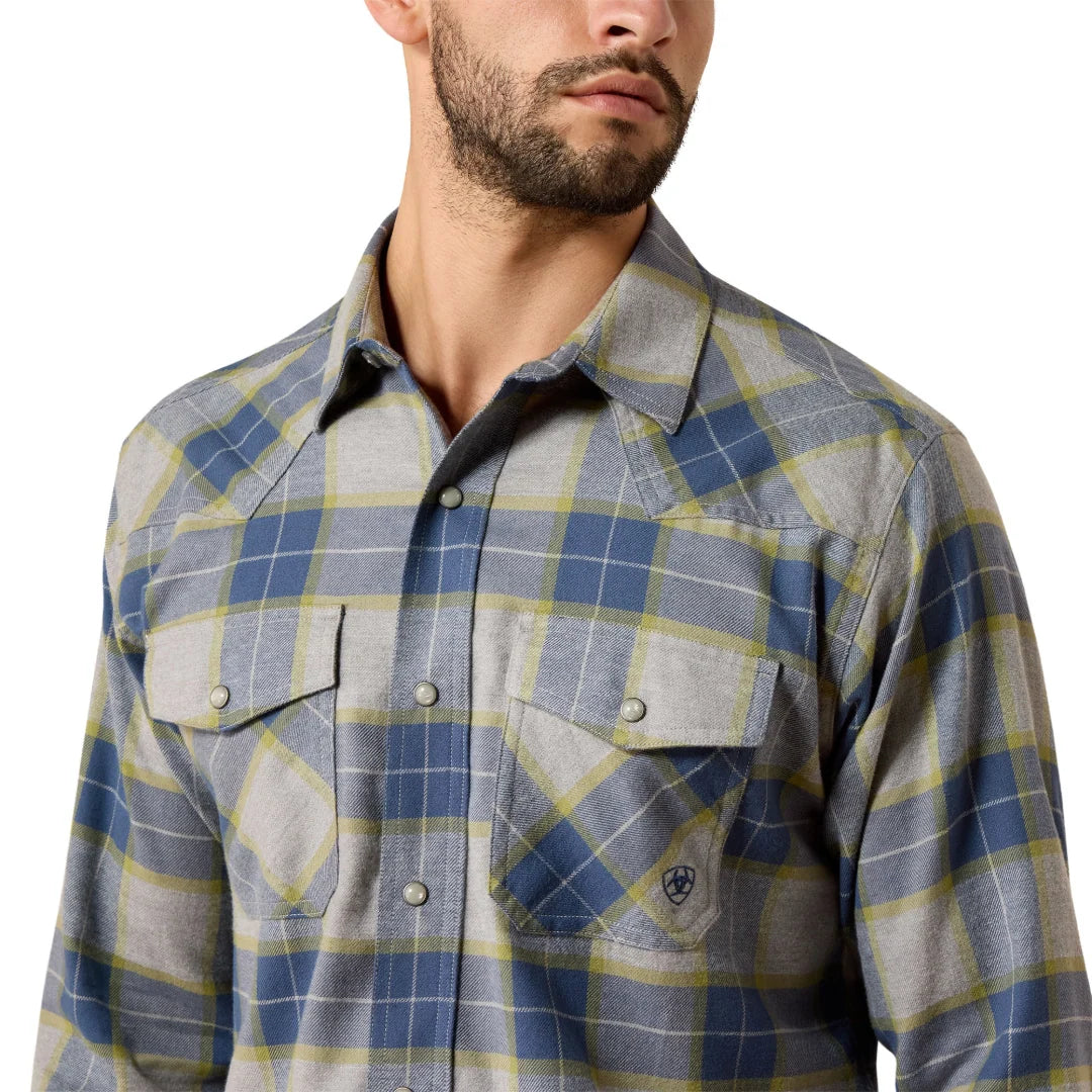 Retro Hiddleston Grey Heather Plaid Fitted Snap Shirt
