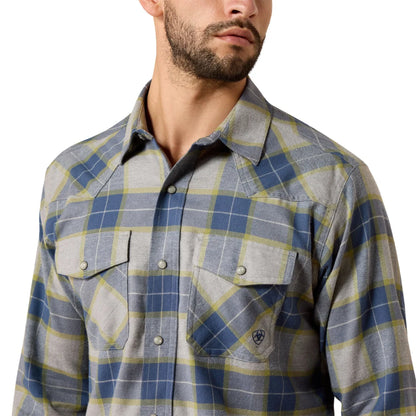 Retro Hiddleston Grey Heather Plaid Fitted Snap Shirt