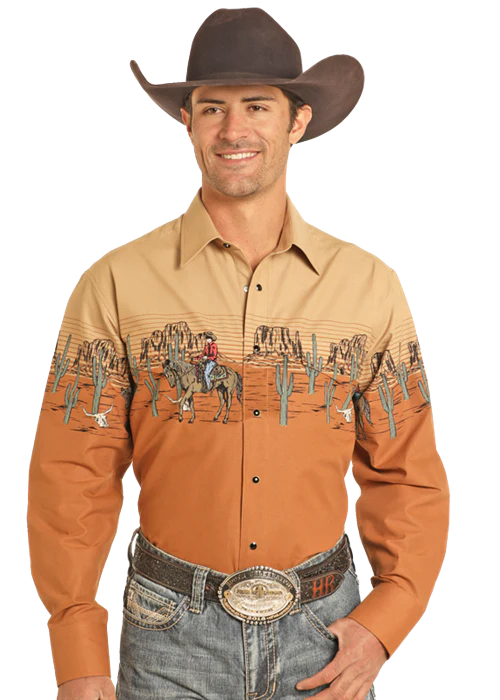 Men's Border Print Western Shirt