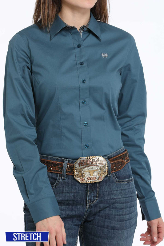 Solid Button-Down Western Shirt