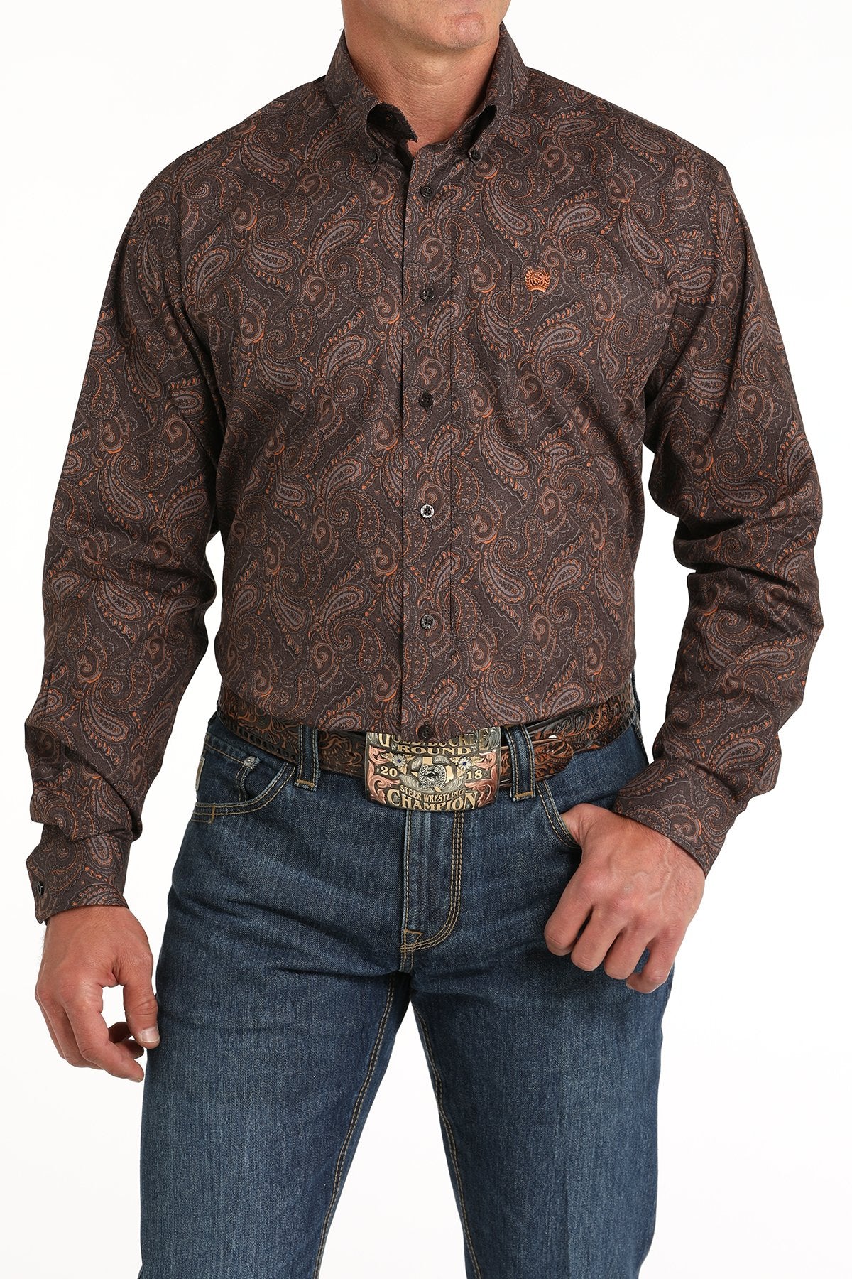 Paisley Print Button-Down Western Shirt