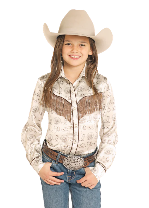 Girls Satin Western Shirt with Fringe