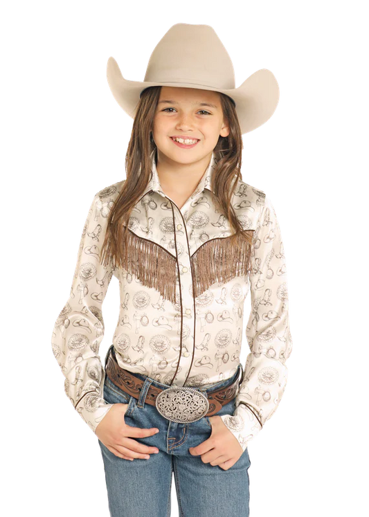 Girls Satin Western Shirt with Fringe