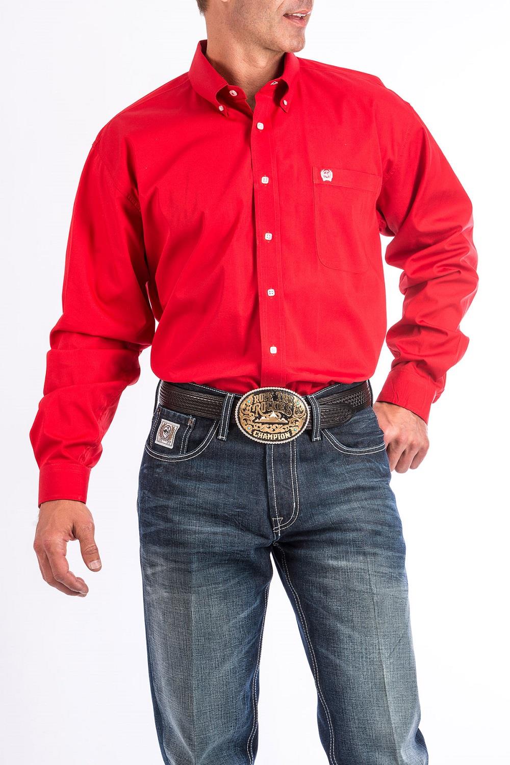 Mens Western Shirt - Solid Red