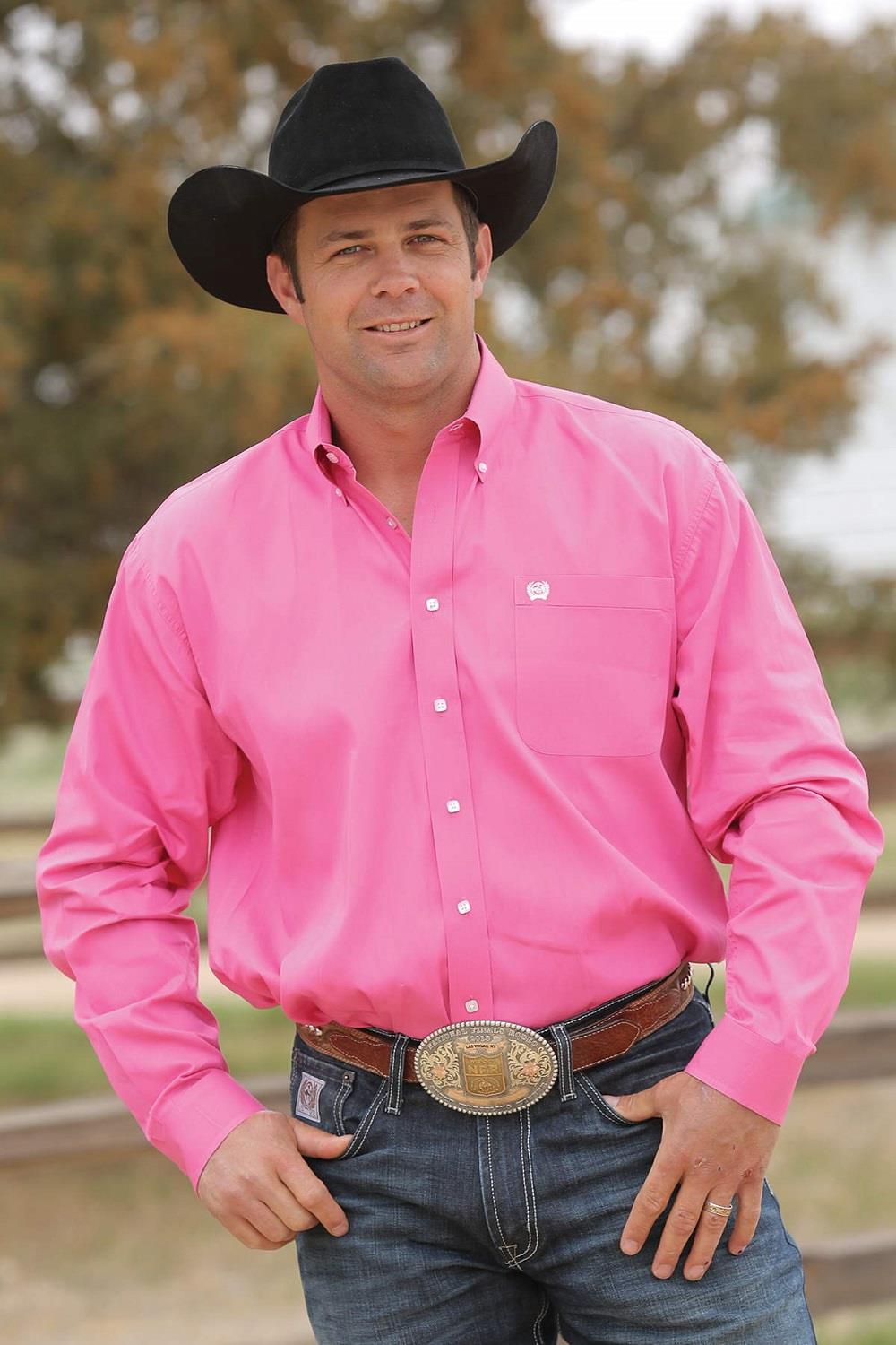 Mens Western Shirt - Solid Pink