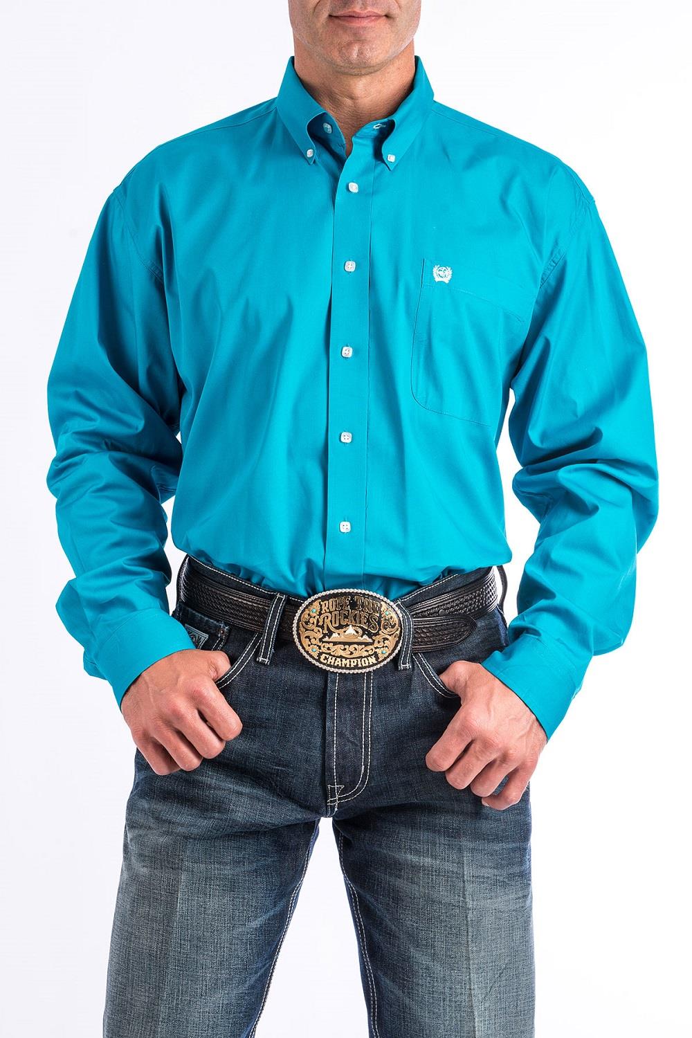 Mens Western Shirt - Solid Teal