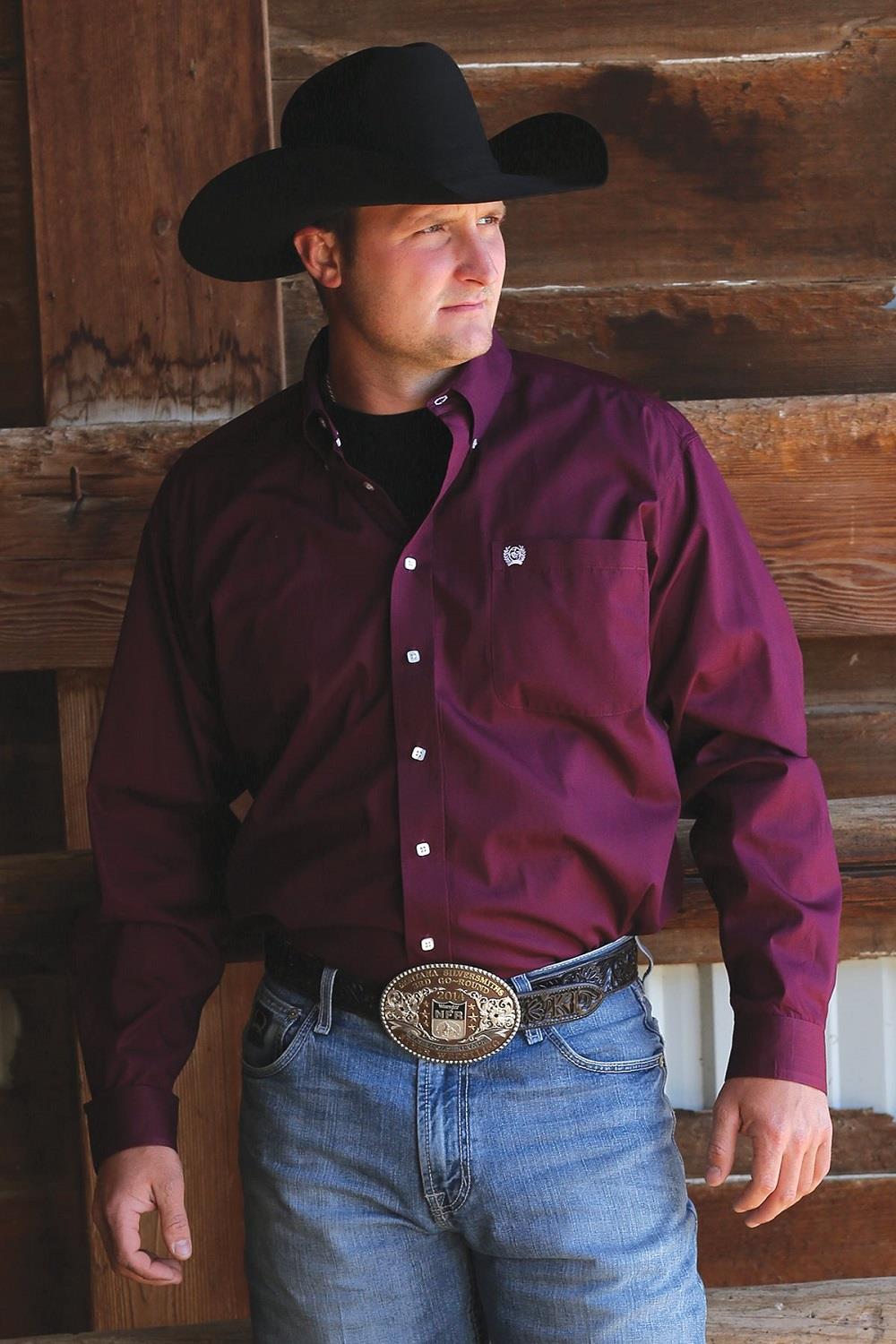 Mens Western Shirt - Solid Burgundy