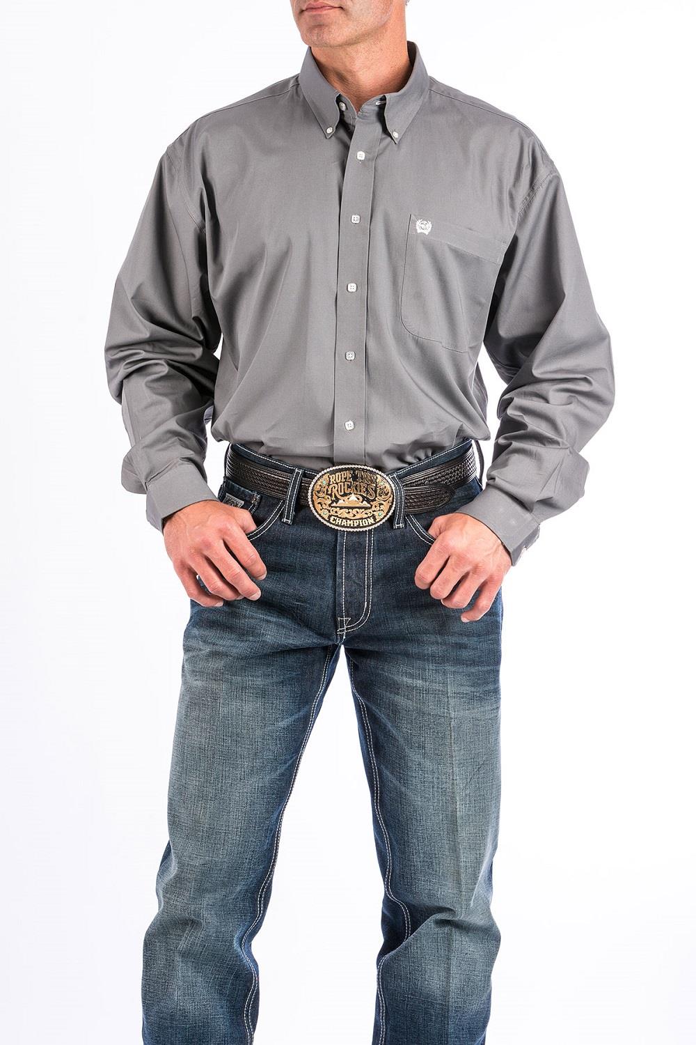 Mens Western Shirt - Solid Grey