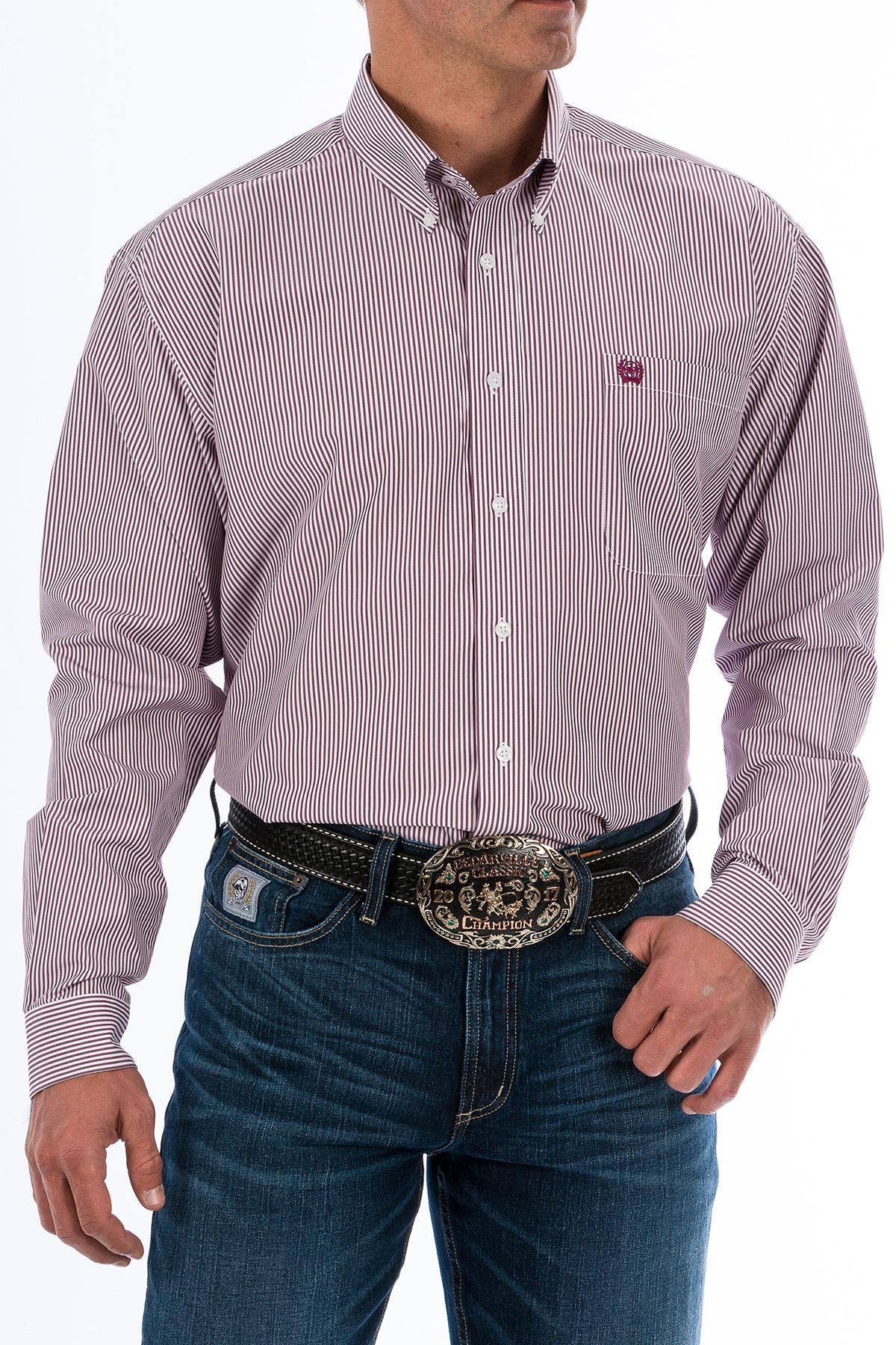 Mens Western Shirt - Burgundy Pin Stripe