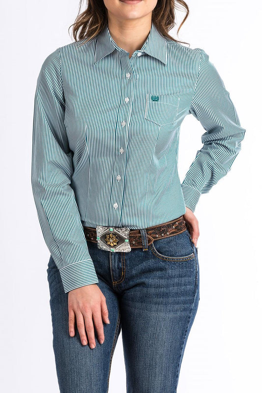 Ladies Western Shirt - Teal Pin Stripe